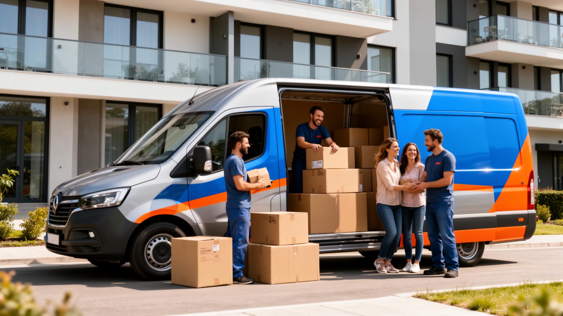 Professionelles Umzugsteam mit Transporter
